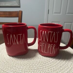 Rae Dunn Red Santa and Helper Mugs
